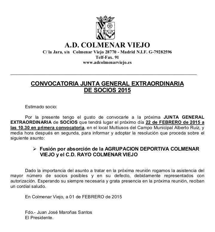 Junta General extraordinaria A.D. Colmenar Viejo 2015